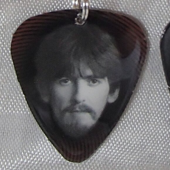 Beatles George Harrison Reversible Convertible Guitar Pick Zipper-Pull Earrings - Picture 3 of 6